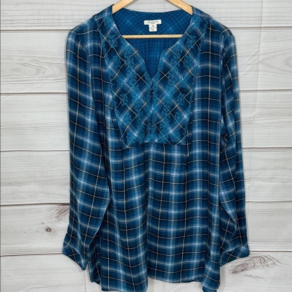 Westbound Tops - NWOT Westbound Teal Plaid Tunic Top Size 1X